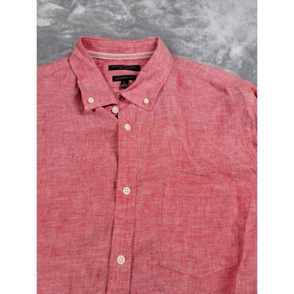 Banana Republic Shirt Mens Large 100% Linen Red Chambray Camden Fit Button Up - Picture 2 of 6